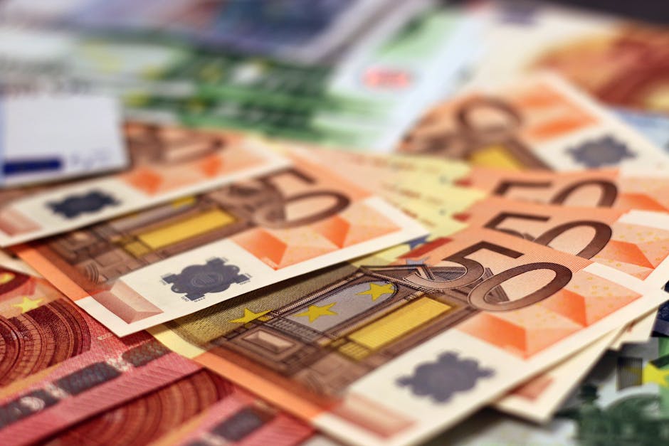 Stack of 50 euro banknotes, representing wealth and finance concepts.